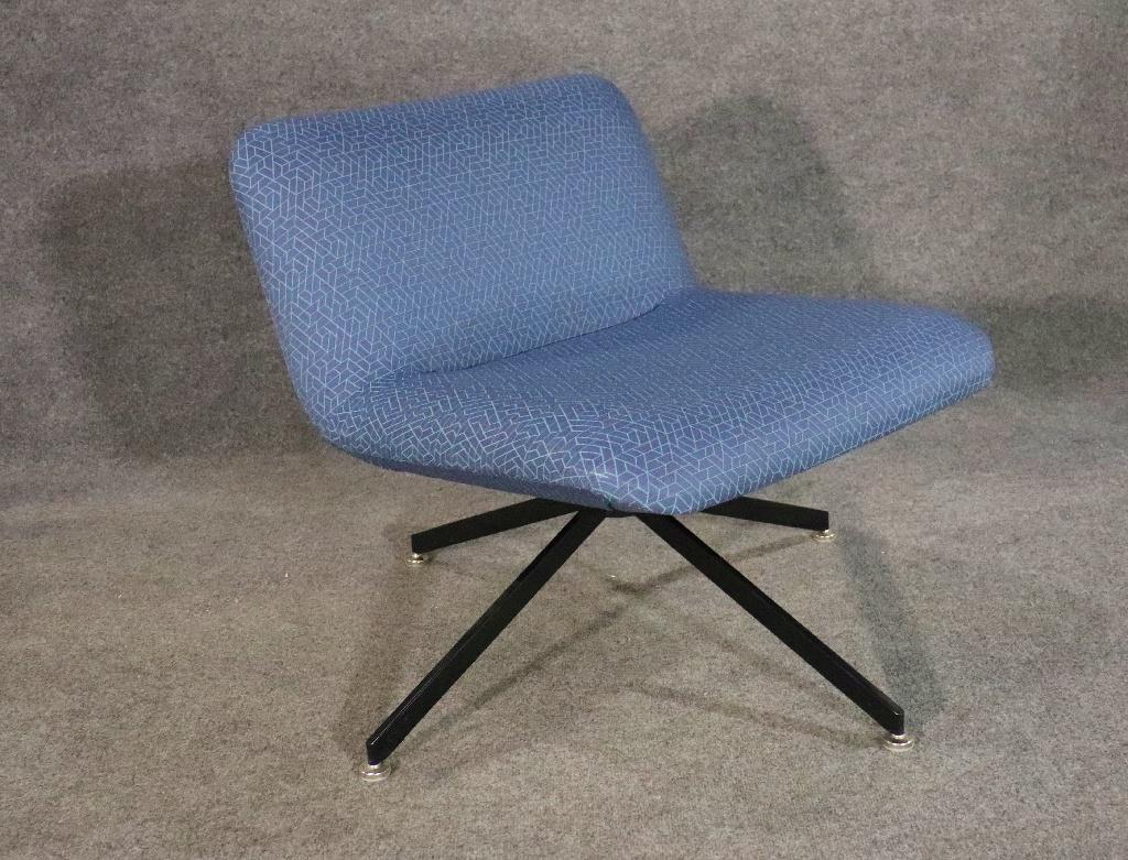 HBF SWIVEL LOUNGE CHAIR: Metal frame. Swivels. Upholstered. 27 1/4" h x 34 3/4" w x 34 3/4" d. Seat height 17".
