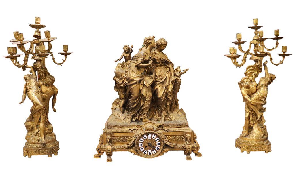 LEROLLE FRES PARIS FRENCH 19TH C ORMOLU CLOCK SET (1 of 18)