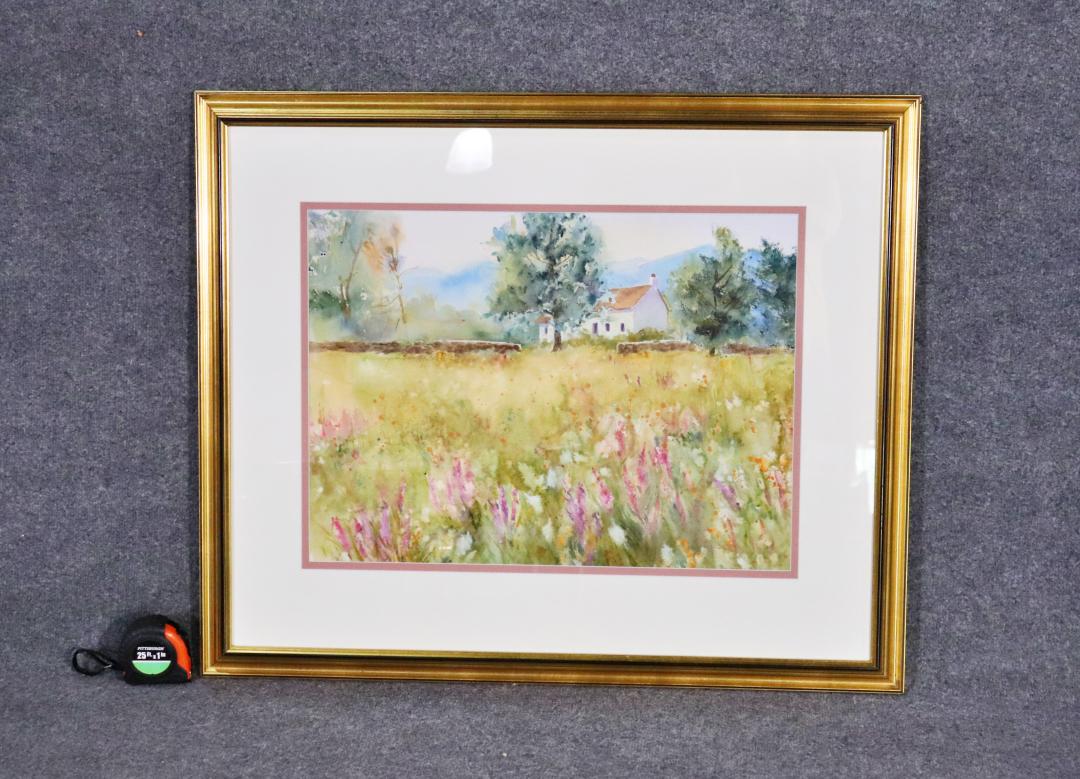 COLORFUL IMPRESSIONISTIC LANDSCAPE SCENE WITH COUNTRY HOUSE IN FIELD OF FLOWERS WATERCOLOR (1 of 6)