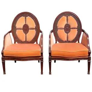 PAIR MAHOGANY ADAMS STYLE DINING ARM CHAIRS (1 of 8)