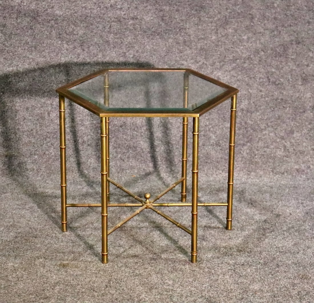 FAUX BAMBOO BRASS & GLASS TOP END TABLE (1 of 5)