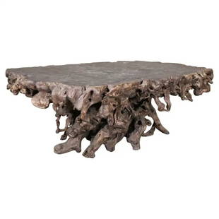 TEAK ROOT WOOD MID CENTURY MODERN ERA ASIAN COFFEE TABLE: Circa 1950. Asian.. 21 1/2" h x 63 1/2" w x 39" d.