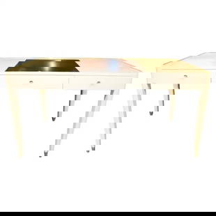 RALPH LAUREN ONE FIFTH PARIS WRITING DESK: With black leather. Off white. Faux parchment top changed to black. Nickel hardware. 30 1/2" h x 62 3/4" w x 32" d.