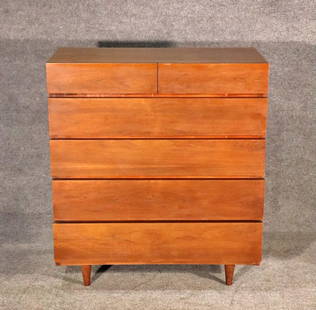 MERTON GERSHUN AMERICAN OF MARTINSVILLE TALL WALNUT CHEST: Walnut veneer. 6 drawers. 45 3/8" h x 40 1/8" w x 19 5/8" d.