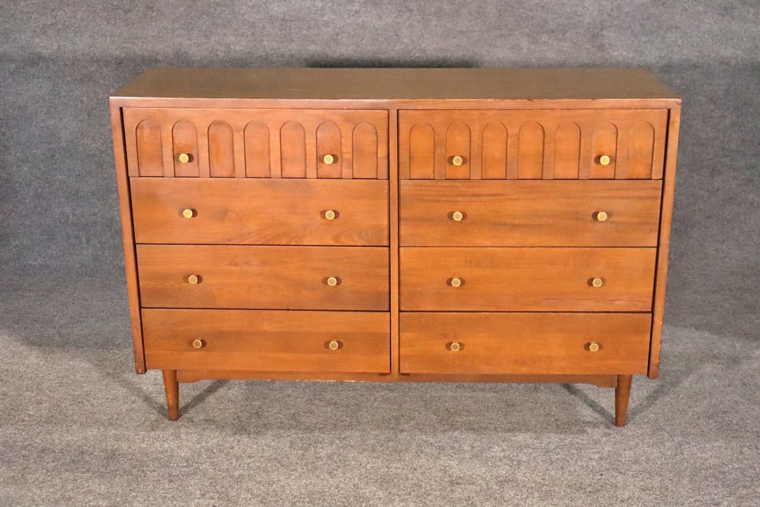 LAWRENCE PEABODY FOR CHILDCRAFT LONG DRESSER: Metal hardware. 8 drawers. 35" h x 52 5/8" w x 16 3/4" d.