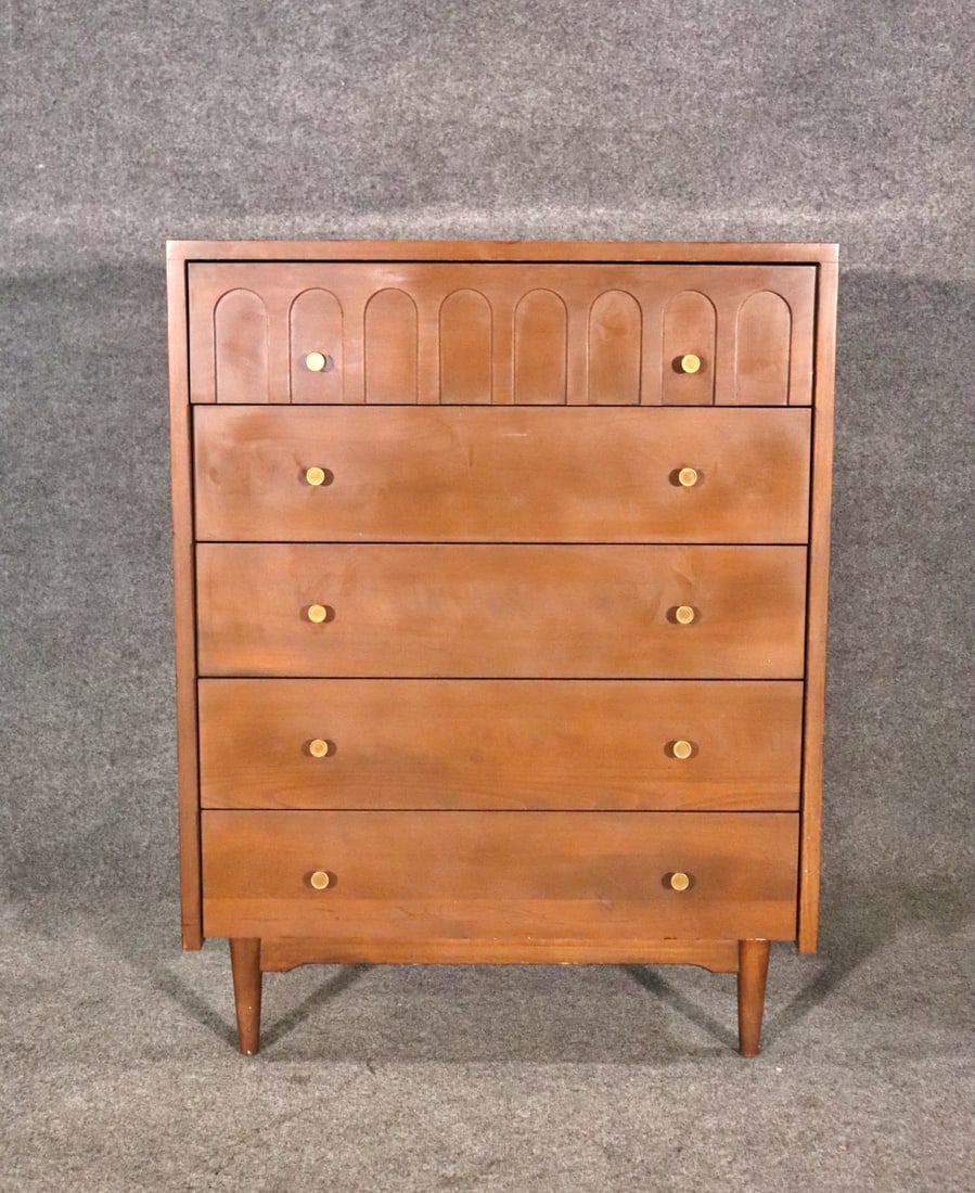 LAWRENCE PEABODY FOR CHILDCRAFT TALL DRESSER: Metal hardware. 5 drawers. 41 7/8" h x 31 7/8" w x 16 1/2" w.