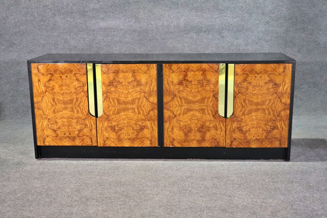 MILO BAUGHMAN STYLE BURL WALNUT & BLACK LACQUER CABINET (1 of 9)