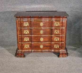 ALFONSO MARINA & CO 4 DRAWER CHEST: Carved wood. 4 drawers. Brass hardware. Inlaid accents. 37 5/8" h x 50 1/4" w x 22 1/2" d.