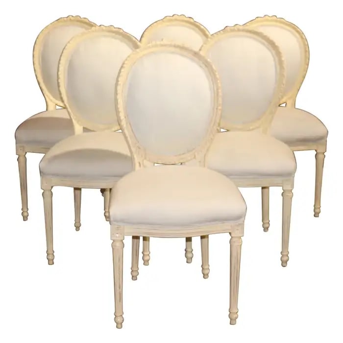 6 LOUIS XVI STYLE CAMEO BACK CARVED PAINTED DINING CHAIRS (1 of 15)