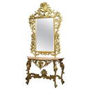 MONUMENTAL GILTWOOD FLORENTINE MIRROR W/ MARBLE TOP CONSOLE