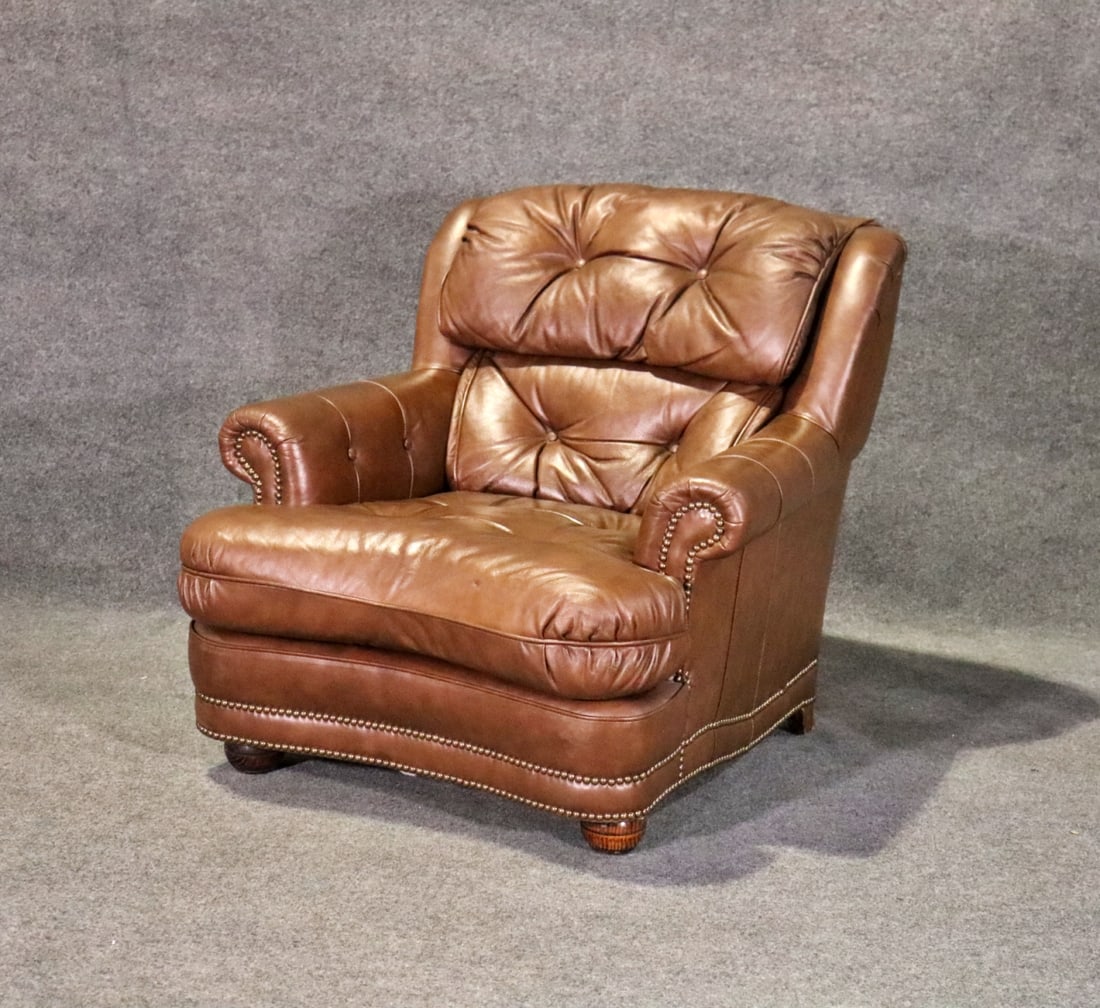 LEATHER TUFTED BACK FIRESIDE CHAIR (1 of 8)