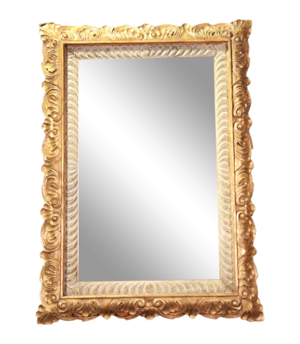LARGE CARVED GILT FRENCH STYLE MIRROR (1 of 13)