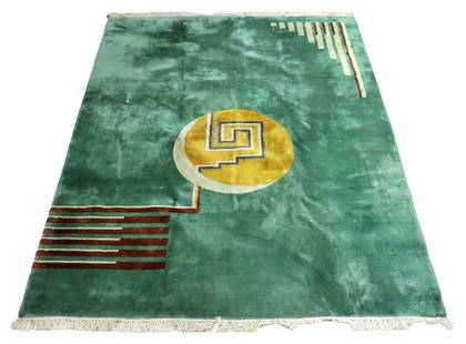 UNUSUAL CHINESE ART DECO RUG: Multicolor design. 144" x 109 1/2".