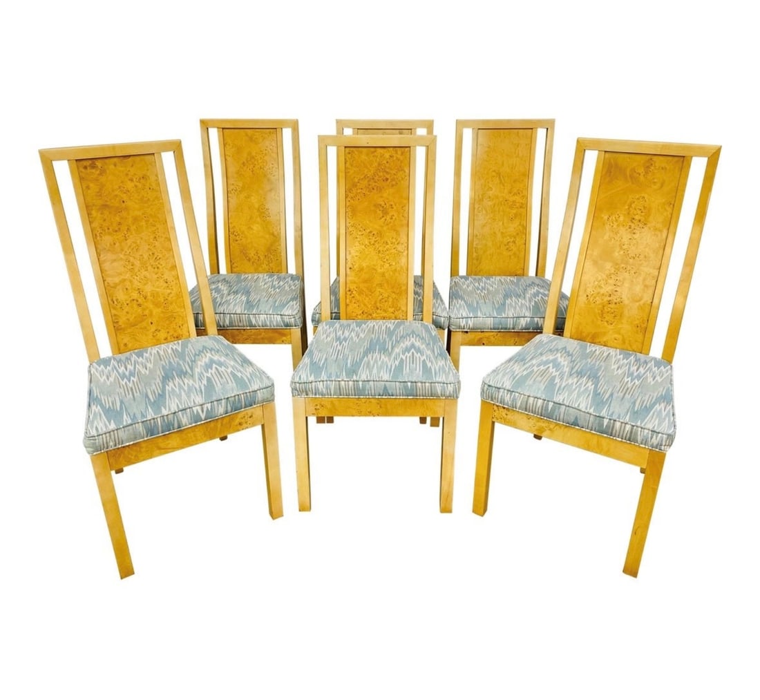 6 VINTAGE MILO BAUGHMAN STYLE BURLED WOOD DINING CHAIRS (1 of 4)