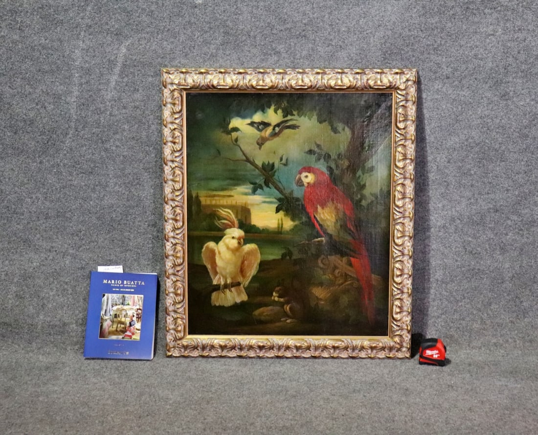 19TH C CONTINENTAL SCHOOL AN EXOTIC LANDSCAPE WITH A PARROT & A COCKATOO (1 of 9)