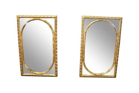 PAIR FRENCH GILT WALL MIRRORS: Gilt wood frames. Carved. 48 1/8" h x 30" w x 1 1/2" d.