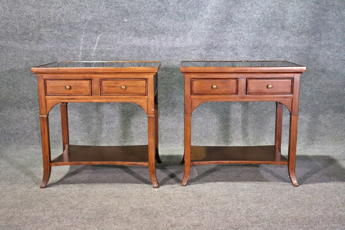 PAIR 2 TIER BOW FRONT END TABLES (1 of 13)