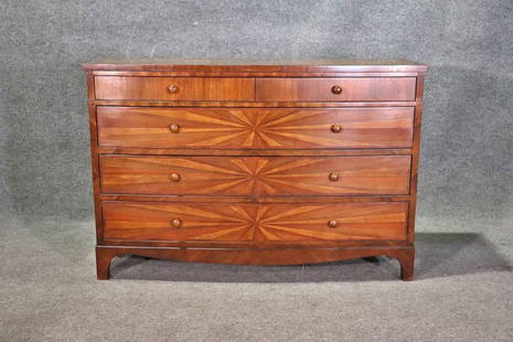 ANNIBALE COLUMBO STYLE 5 DRAWER COMMODE: Inlaid. 5 drawers. 36 1/4" h x 54" w x 18" d.