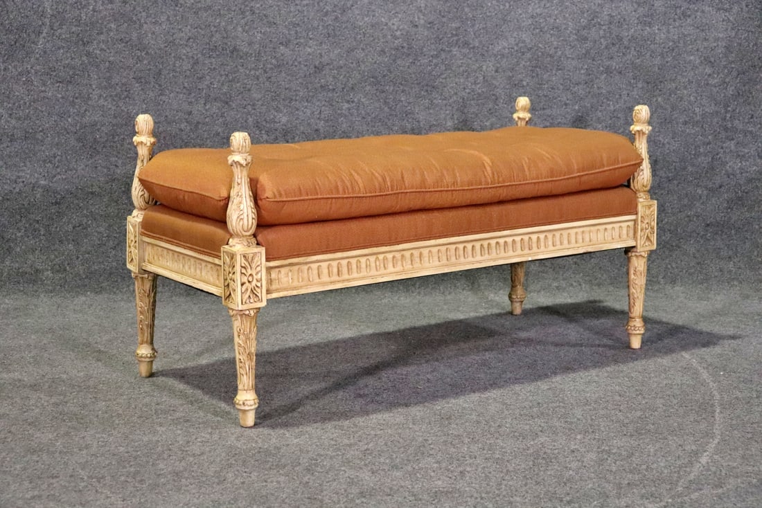 CARVED DISTRESSED ITALIAN STYLE BENCH (1 of 9)