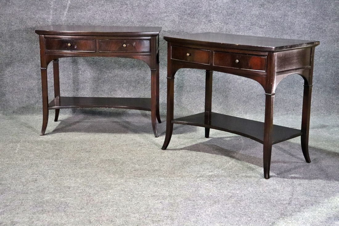 PAIR 2 TIER BOW FRONT END TABLES (1 of 14)