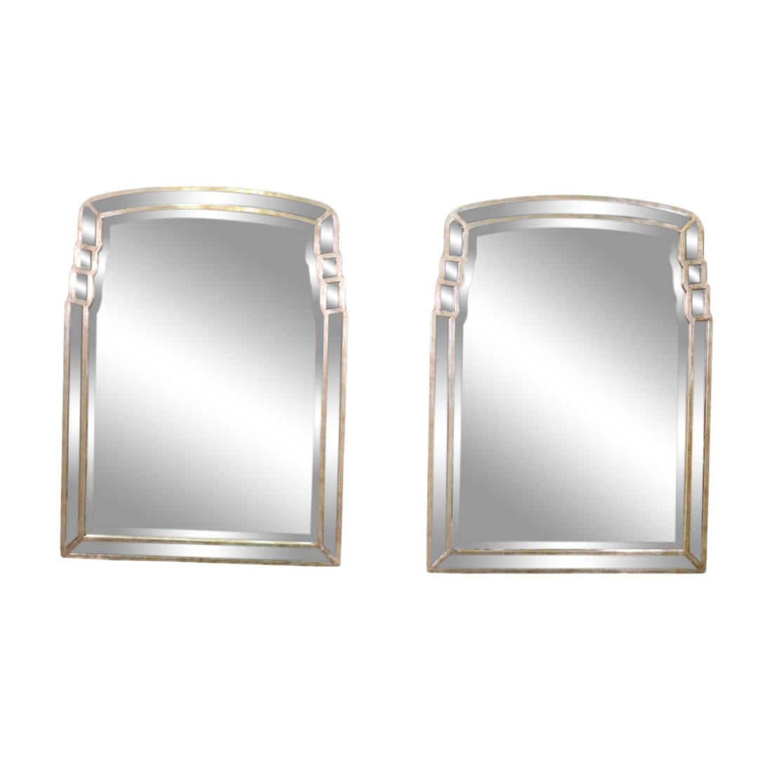 PAIR QUEEN ANNE STYLE SILVER LEAF MIRRORS (1 of 10)