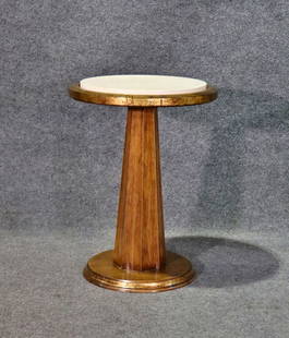 ART DECO PEDESTAL END TABLE: Marble insert. 24 1/2" h x 18 1/8" diameter.