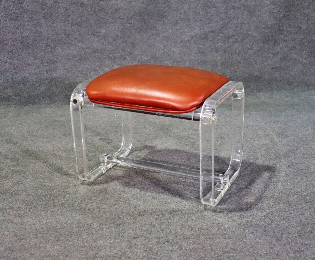 CHARLES HOLLIS ATTRIBUTED LUCITE & LEATHER BENCH (1 of 9)