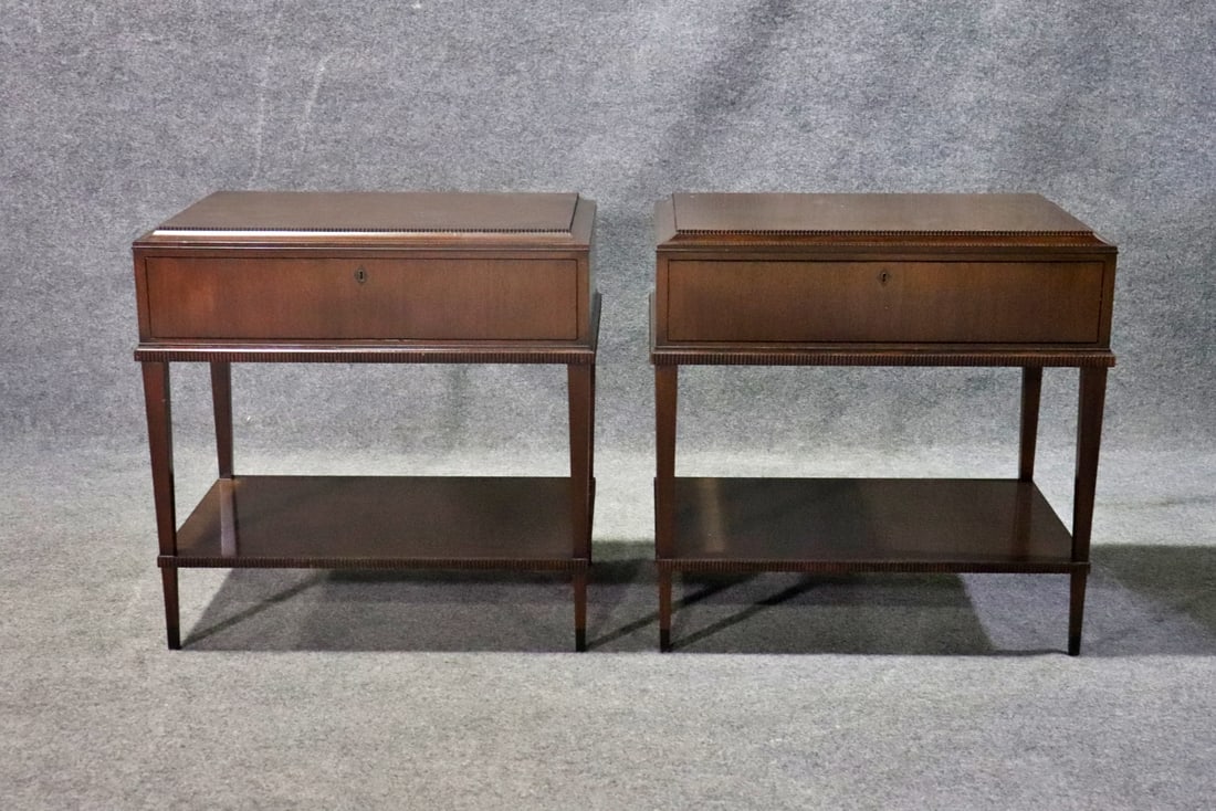 PAIR BAKER STYLE MAHOGANY TWO TIER SIDE TABLES (1 of 10)