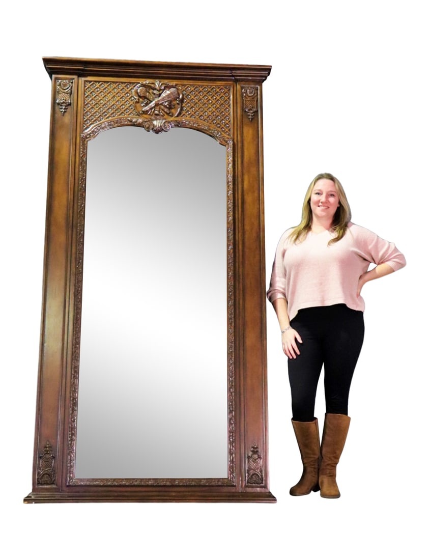 FULL LENGTH WOODEN BEVELED GLASS WALL MIRROR (1 of 9)