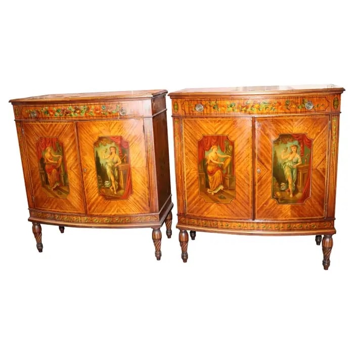 RARE PAIR ANTIQUE ADAMS SATINWOOD CONSOLES/COMMODES (1 of 19)