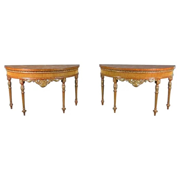 PAIR ADAMS STYLE MAITLAND SMITH DEMILUNE CONSOLE TABLES (1 of 9)