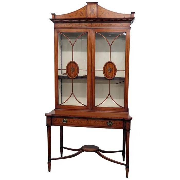 YORKSHIRE HOUSE SATINWOOD ADAMS STYLE CHINA CABINET (1 of 10)