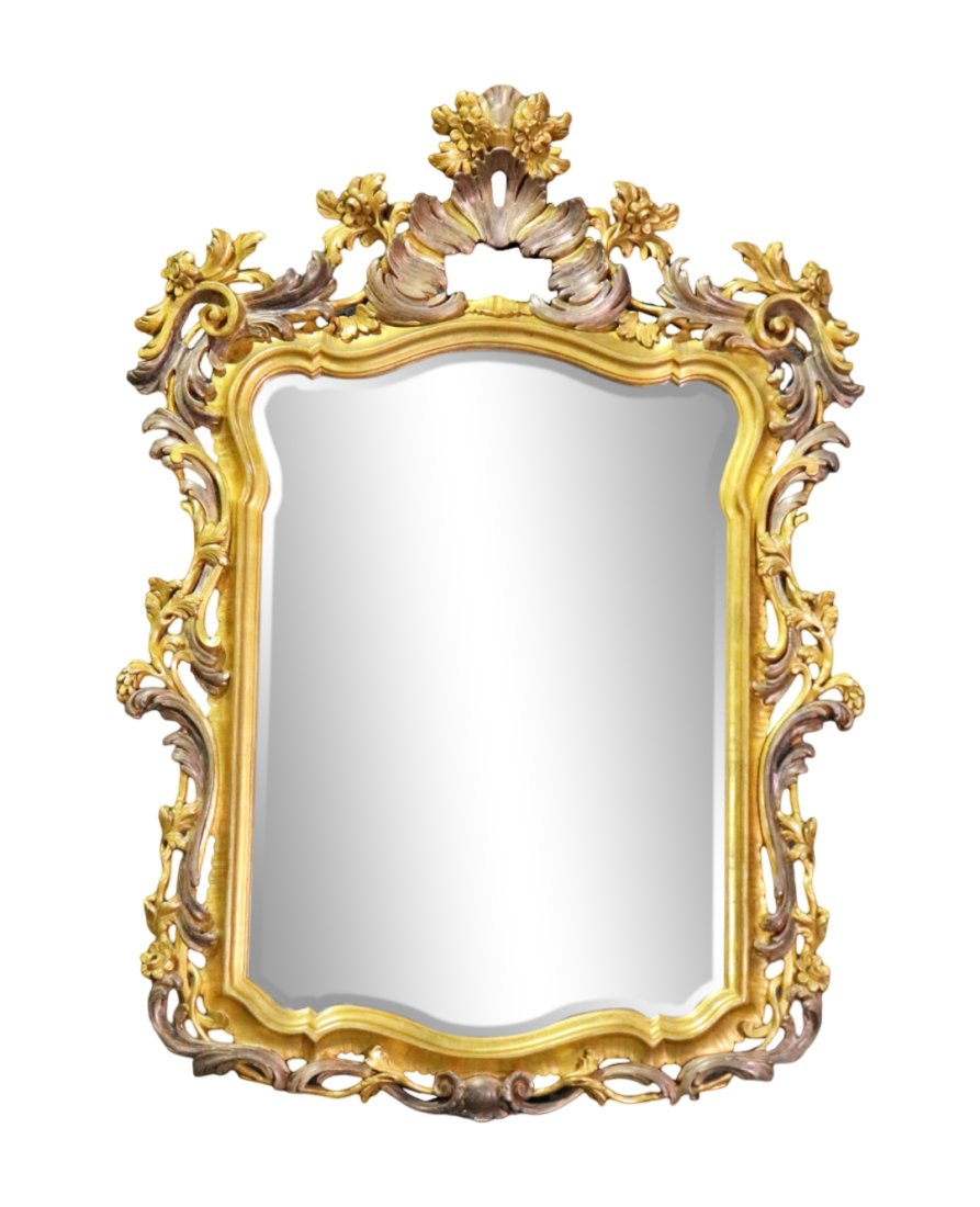 ITALIAN HAND CARVED GILT & SILVERED MIRROR (1 of 10)