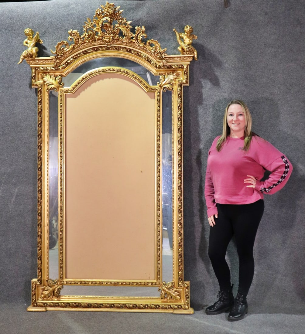 PALATIAL GILT CHERUB CARVED MIRROR (1 of 12)