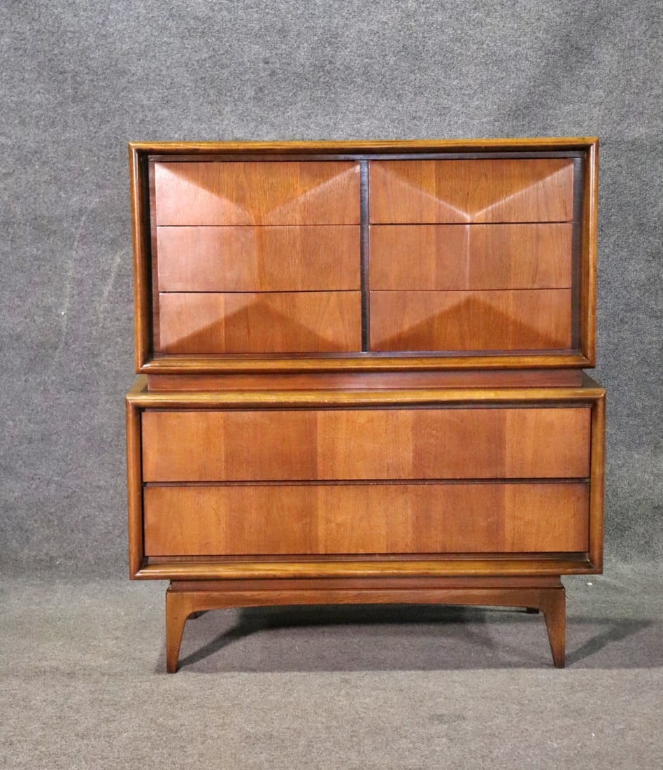 UNITED FURNITURE CO. WALNUT "DIAMOND FRONT" TALL CHEST (1 of 8)