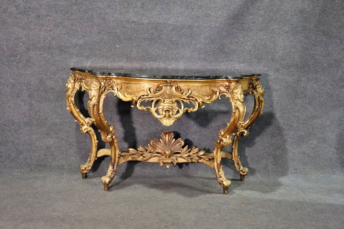 BAROQUE MARBLE TOP GILT CONSOLE (1 of 7)