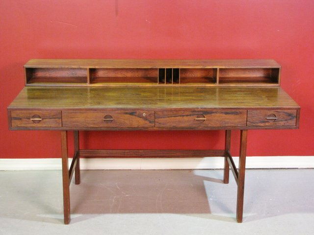 JENS QUISTGAARD for LOVIG ROSEWOOD DESK: Very good condition with light surface wear. 34"h. x 64"w. x 28 3/4"d.