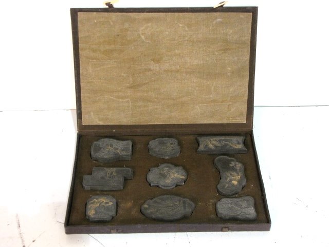 9 pc. CHINESE INKSTONE SET: Very good condition.