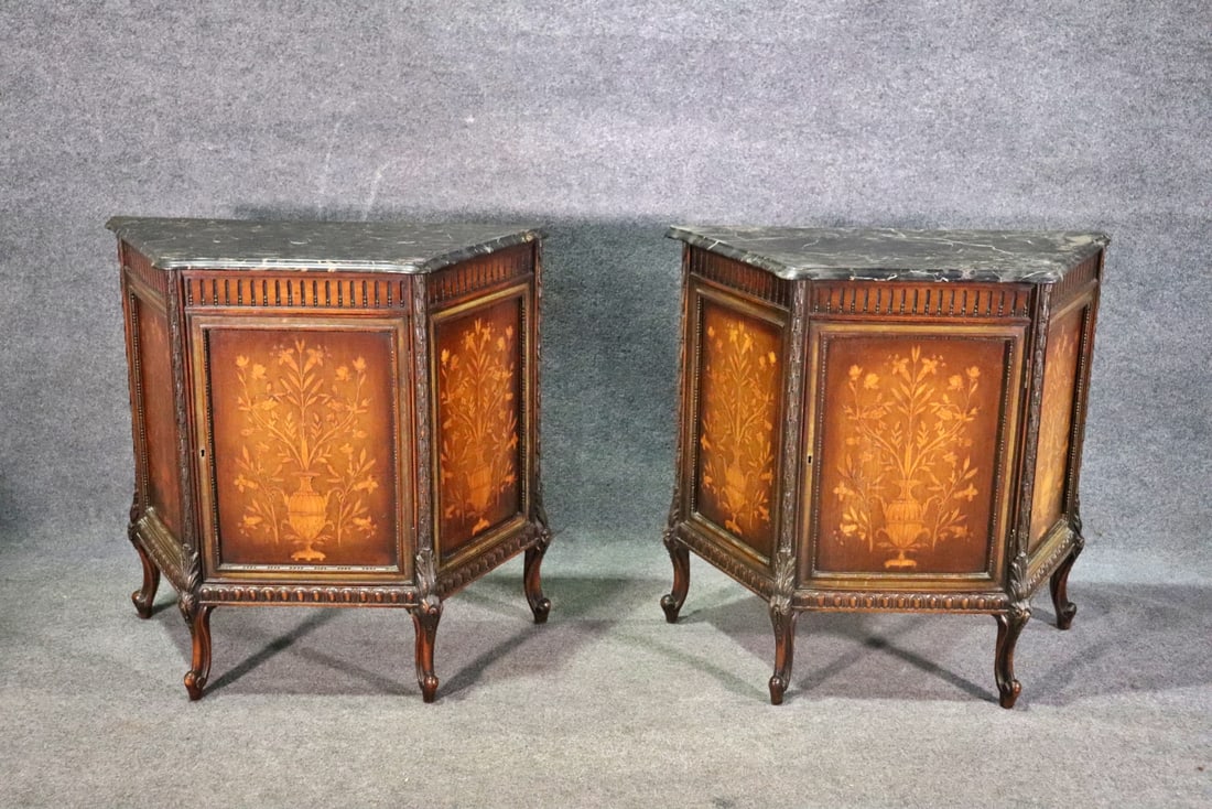 PAIR INLAID ITALIAN TRAPEZOIDAL MARBLE TOP SIDE CABINETS (1 of 20)