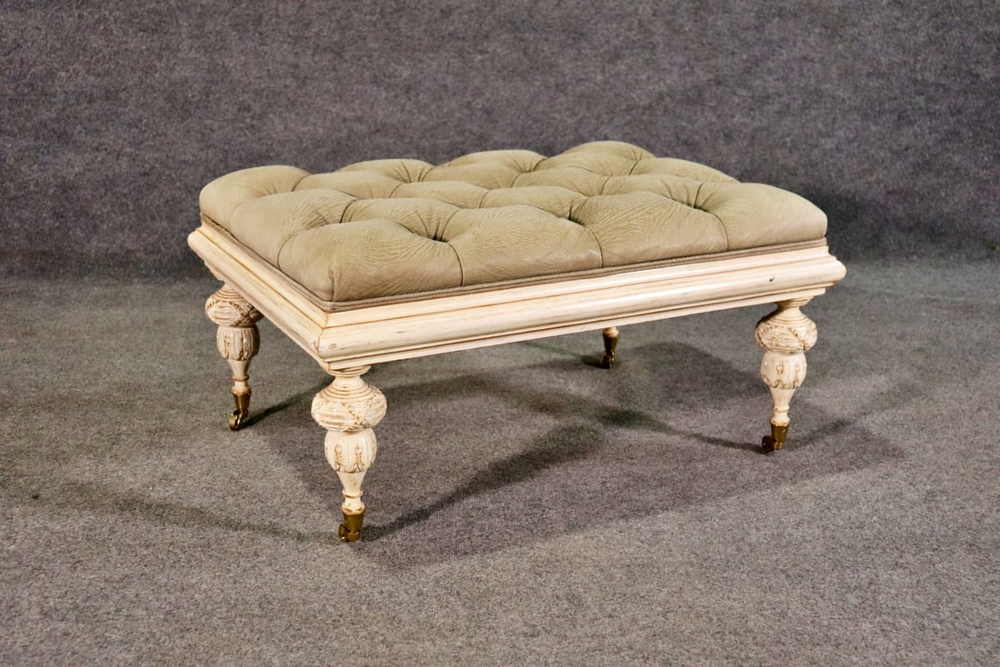 TUFTED DISTRESS PAINTED FRENCH OTTOMAN (1 of 6)