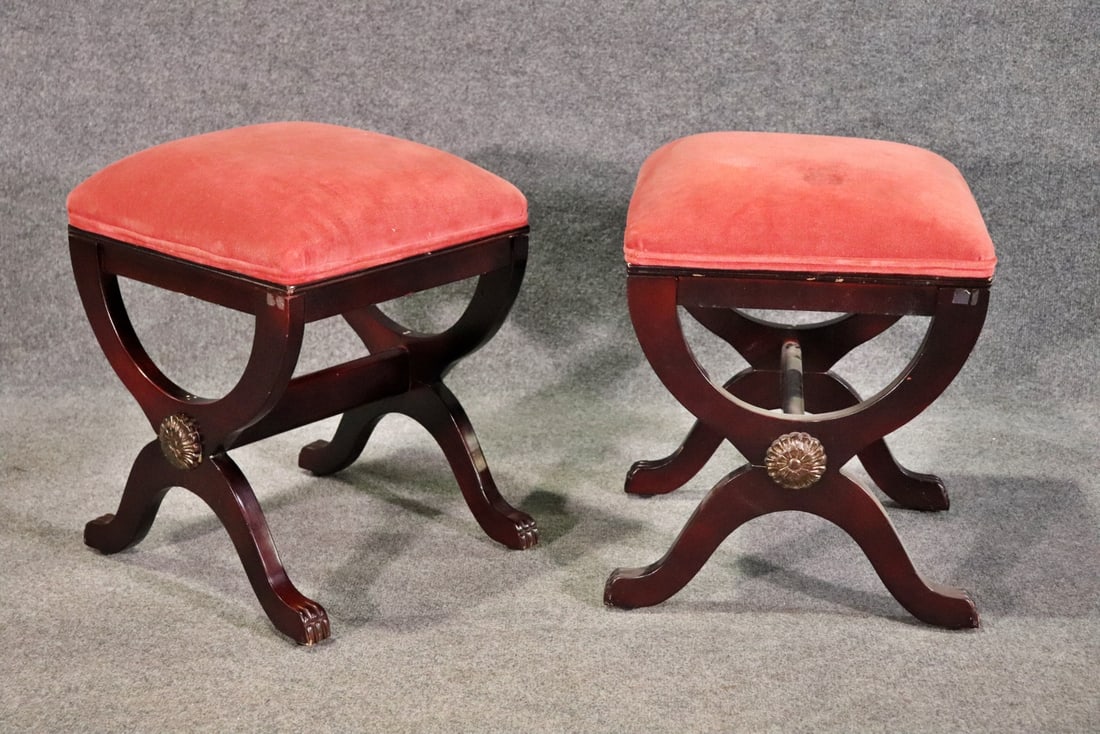 PAIR FRENCH REGENCY STYLE MAHOGANY STOOLS (1 of 10)