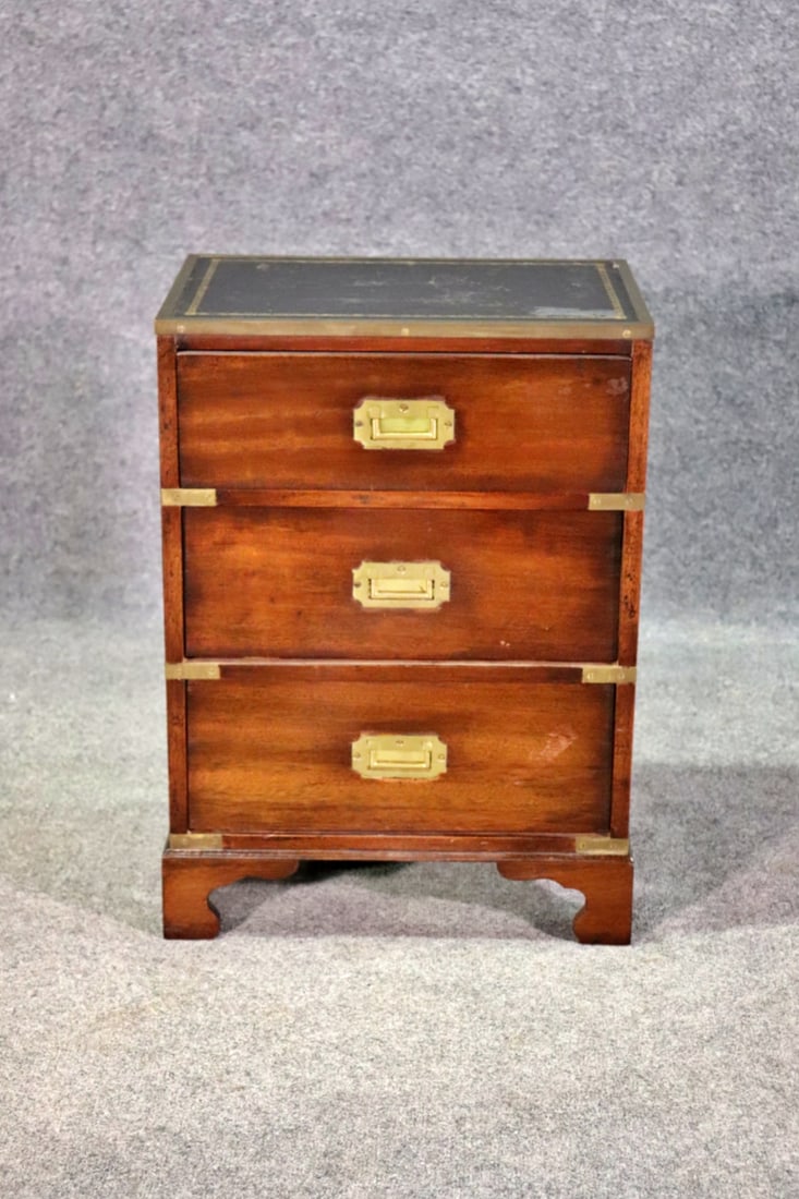 LEATHER TOP BRASS BOUND MAHOGANY CAMPAIGN STYLE CHEST (1 of 8)