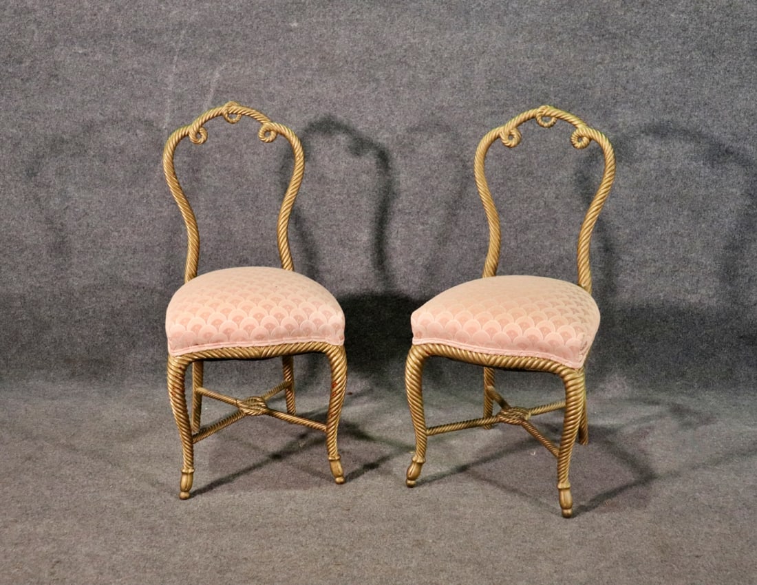 PAIR WOOD ROPE TWIST ITALIAN SIDE CHAIRS (1 of 11)