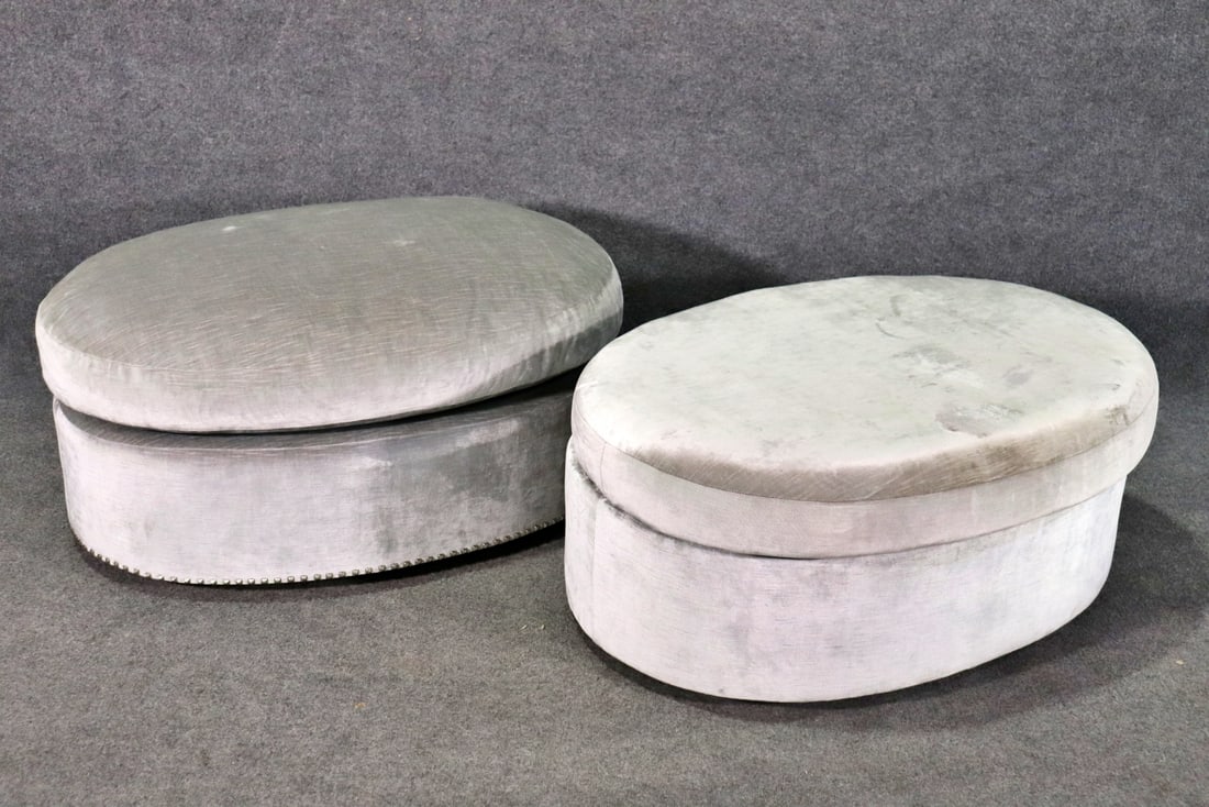 COMPANION PAIR GREY UPHOLSTERED OTTOMANS MANNER RUHLMANN (1 of 9)