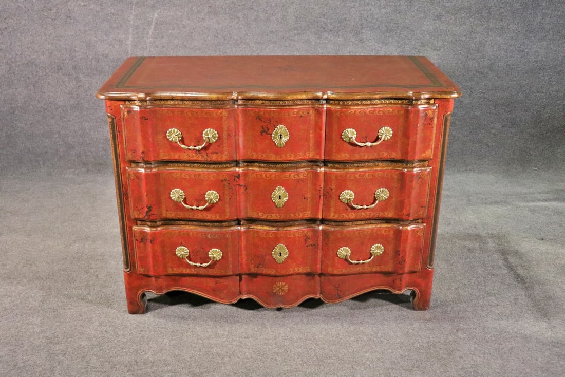 FRENCH LOUIS XV STYLE LEATHER CHEST OF DRAWERS (1 of 15)
