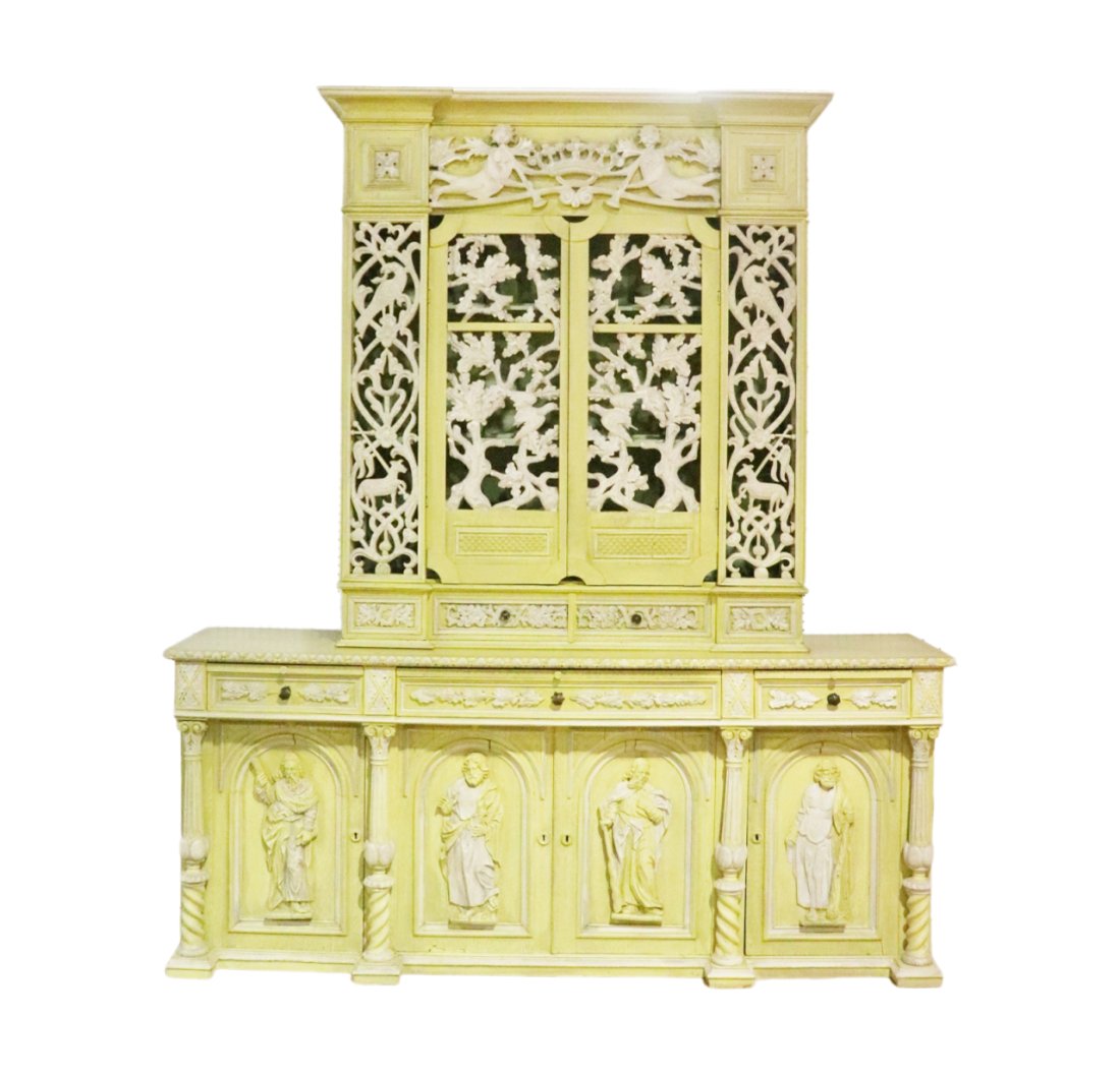 FIGURAL CARVED RENAISSANCE PAINT DECORATED CABINET (1 of 18)