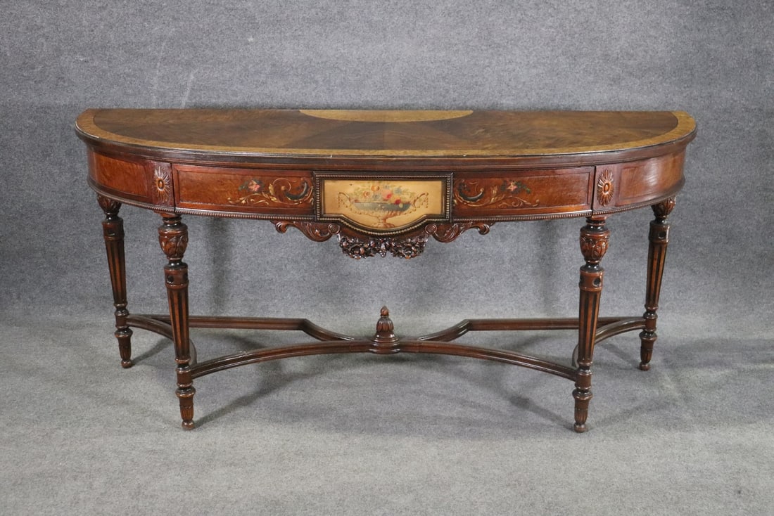 ADAMS PAINT DECORATED INLAID BERKEY & GAY DEMILUNE CONSOLE (1 of 19)