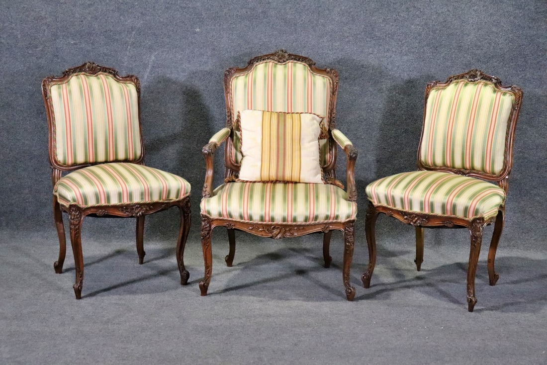 PAIR LOUIS XV STYLE SIDES CHAIRS & ONE ARM CHAIR (1 of 14)