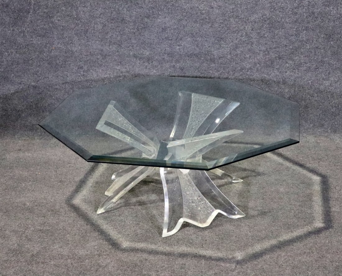 MID CENTURY MODERN GLASS & LUCITE COFFEE TABLE (1 of 8)