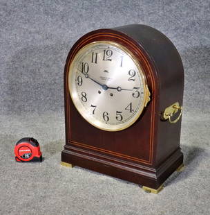 THE "CHELSEA" MAHOGANY DORIC CLOCK: Chelsea clock company. 10" dial. 18" h x 14 7/8" w x 8 3/8" d.